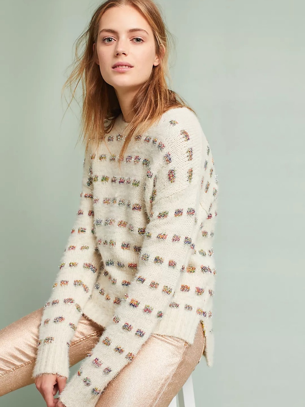 ANTHROPOLOGIE MOTH Metallic Checkered Sweater